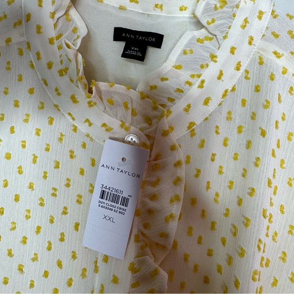Ann Taylor Sleeveless Yellow Textured Spots Ruffle Blouse Women’s Size XXL - Picture 3 of 6